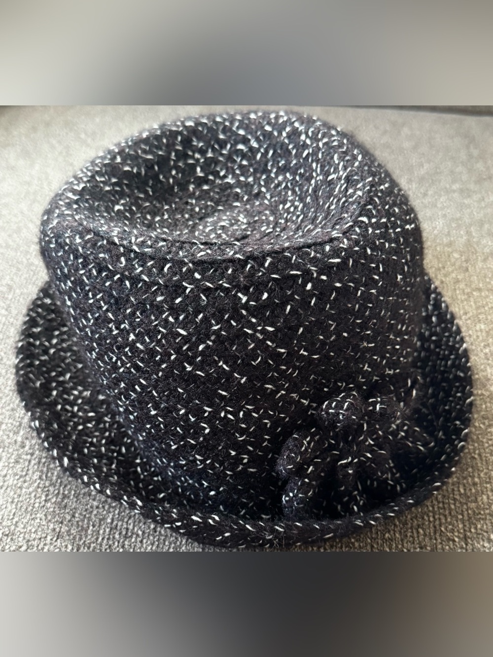Nine West Black Tweed Bucket Hat with White Stitching